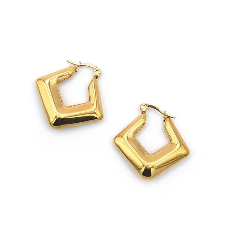 Altın Eşkenar Dörtgen Halka Küpeler